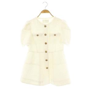 23SS ペプラムハーフスリーブジャケット ノーカラー ツイード 36 白 ホワイト /AT OS