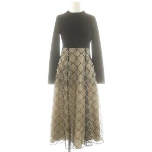 25SS ラメチェックドッキングニットワンピース M ブラック ベージュ /ES OS