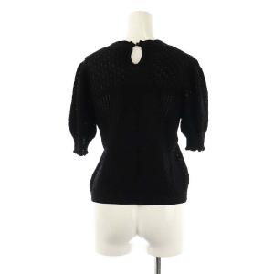 Aveniretoile パフスリーブ柄編みニットプルオーバー カットソー 半袖 36 黒 ブラック /AT OS