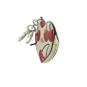 COACH ハート コイン ポーチ バッグ チャーム・チェリー プリント レザー 白 赤 /MI OS