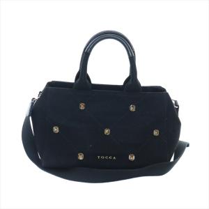 ハンドバッグ トート ショルダー 2way ビジュー キャンバス 黒 ブラック /AS OS