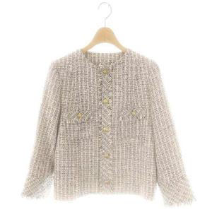 23AW クラッシックツイードジャケット ノーカラージャケット ラメ 0 ピンク ホワイト ブラック /ES