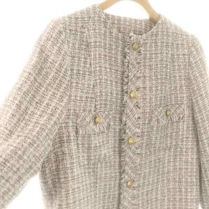 SNIDEL 23AW クラッシックツイードジャケット ノーカラージャケット ラメ 0 ピンク ホワイト ブラック /ES