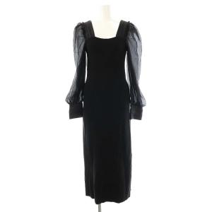 23AW オーガンスリーブストレートニットワンピース マキシ ロング 長袖 1 黒 ブラック /AT OS