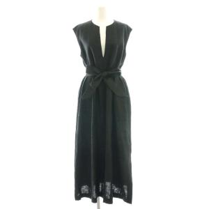 Linen フレア ワンピース スキッパー 38 黒 /CX OS