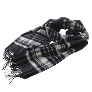 カシミヤ チェックストール マフラー フリンジ 黒 ブラック /SR28