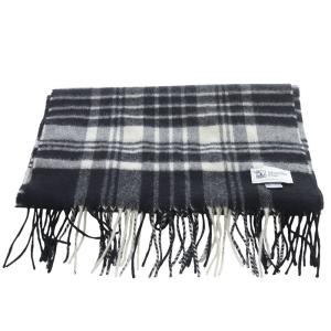Johnstons of Elgin ジョンストンズ オブ エルガン カシミヤ チェックストール マフラー フリンジ 黒 ブラック /SR28