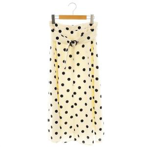 ベルト付きドットプリントフレアスカート 水玉 36 アイボリー ブラック /ES OS