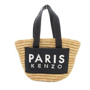 KENZO かごバッグ ショルダー 2WAY ラフィア ロゴ 生成り 黒 ブラック /UO