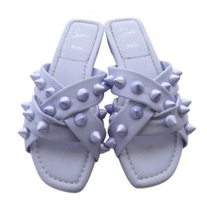 Christian Louboutin MISS SPIKA CLUB フラットミュールサンダル レザー 38 水色 ライトブルー /SR39