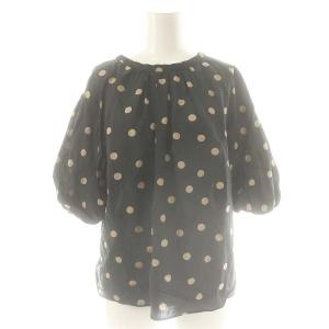 23SS ドットプリント パフスリーブブラウス 36 ブラック ベージュ /ES OS