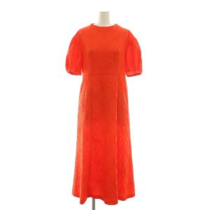 24SS フラワージャカードマーメイドワンピース ロング 五分袖 36 レッド /DO OS