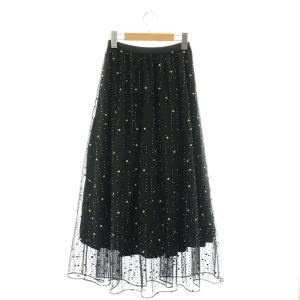 BALLSEY 24SS ビーズミックスエンブロイダリーギャザースカート 34 ブラック マルチカラー /DO OS