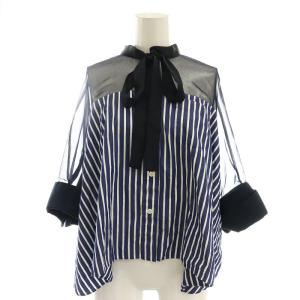 ストライプ ブラウス 切替 五分袖 1 ネイビー 21-05718 /HK OS