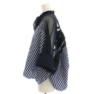 sacai ストライプ ブラウス 切替 五分袖 1 ネイビー 21-05718 /HK OS