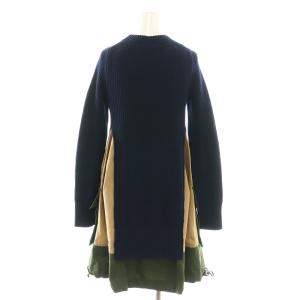 sacai wool knit Grosgrain dress ワンピース 1 ネイビー 21-05800