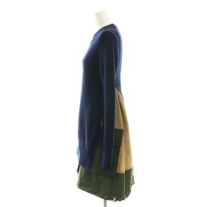 sacai wool knit Grosgrain dress ワンピース 1 ネイビー 21-05800