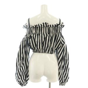 PATOU 24SS プリントコットンパフスリーブクロップトップ ストライプ 36 ホワイト ブラック
