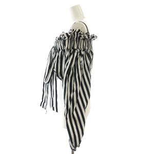 PATOU 24SS プリントコットンパフスリーブクロップトップ ストライプ 36 ホワイト ブラック