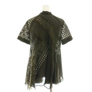 sacai asymmetry mesh blouse ブラウス 切替 半袖 2 カーキ 21-05466 /HK
