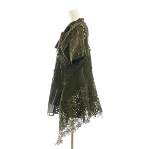 sacai asymmetry mesh blouse ブラウス 切替 半袖 2 カーキ 21-05466 /HK