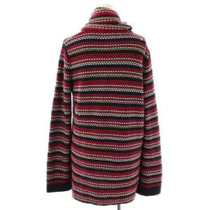 GUCCI 519842 ツイード ビジュー ニット カーディガン ラメ マフラー付き M ネイビー レッド マルチカラー