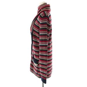 GUCCI 519842 ツイード ビジュー ニット カーディガン ラメ マフラー付き M ネイビー レッド マルチカラー