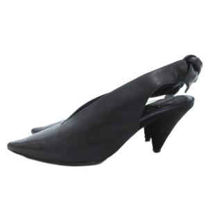 CELINE パンプス シューズ レザー ポインテッド Vカット コーンヒール 36.5 黒 ブラック /UO