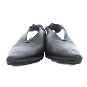 CELINE パンプス シューズ レザー ポインテッド Vカット コーンヒール 36.5 黒 ブラック /UO