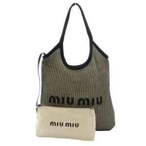 miumiu トートバッグ　ブラック　デニム　プリント miumiu トートバッグ ブラック デニム プリント miu miu（ミュウ