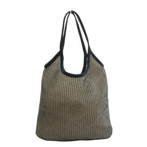 miumiu RAFIA LOGO リネン トートバッグ ポーチ付き ブラック アイボリー 5BG231