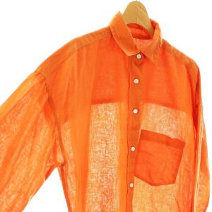 YANUK シャツ ブラウス 長袖 前開き リネン混 S オレンジ /NR OS