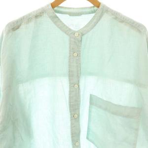 YANUK バンドカラーコットンリネンシャツ S ミントグリーン /MI OS