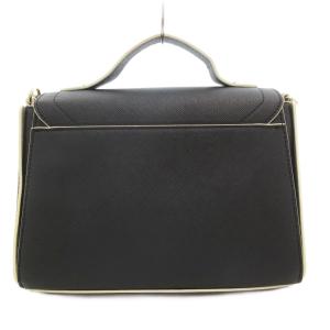 Samantha Thavasa エールショルダーバッグ ハンドバッグ 2WAY 斜め掛け ショルダーストラップ付 ロゴ レザー 黒 ブラック