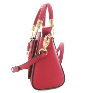 Samantha Vega リボン ビジューハンドバッグ ショルダー 2WAY 斜め掛け ポーチ付 切替 レザー キルティング 赤