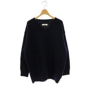 ウールVネックニットプルオーバー セーター 長袖 ネイビー /HK OS SH