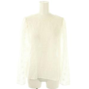 ギャザー袖刺繍トップ ブラウス 長袖 38 白 ホワイト /AT OS SH