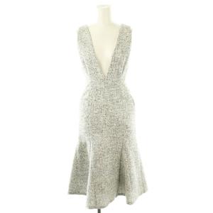 ツイードジャンパードレス ジャンスカ ワンピース ミモレ ロング 32 白 ホワイト 黒 ブラック /AT