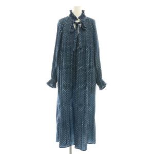 総柄 ワンピース ロング 長袖 ネイビー /HK OS