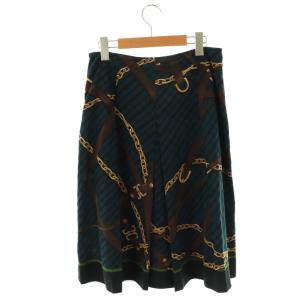 DAKS スカーフ柄 スカート フレア ミモレ ロング 40 紺 ネイビー /AT OS