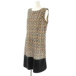 DAKS チェック 刺繍 ノースリーブ ワンピース ひざ丈 42 ベージュ ブラック /DF OS