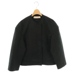 ツイード ノーカラー ジップジャケット ズター ウール 36 黒 /NR OS