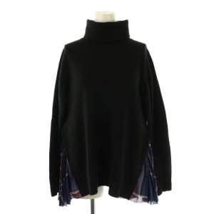 サイドジップ プリーツドッキングニット セーター 長袖 タートルネック ウール 2 黒 /NR OS