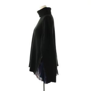 sacai サイドジップ プリーツドッキングニット セーター 長袖 タートルネック ウール 2 黒 /NR OS