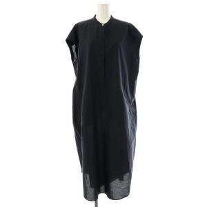 ショートスリーブシャツワンピース フレンチスリーブ ロング シルク混 38 紺 /NR OS