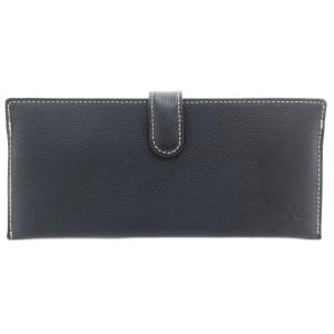 美品 ホックデザイン長財布 ウォレット ロゴ レザー 紺 ネイビー /GV