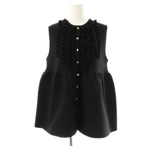 P ミニフリル ニットベスト ペプラム 黒 /CX OS