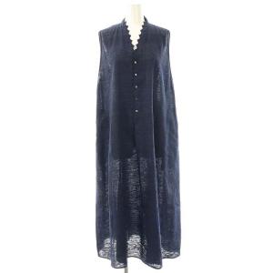 ノースリーブワンピース シルク リネン混 M ネイビー