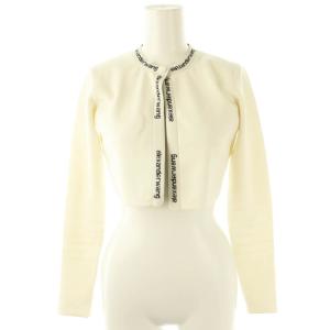 ジャカードロゴストレッチニットカーディガン クロップド丈 XS 白 黒 /MI OS