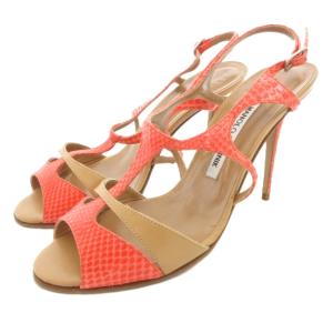 サンダル パイソンレザー ピンヒール 37 コーラル ベージュ /UO